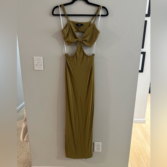 A9 - 479 Lulus Opening Night Olive Green Cutout Bodycon maxi dress size medium - Picture 9 of 14